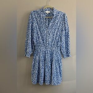 Pinch Floral Balloon Sleeve Mini Blue and white floral Dress size large